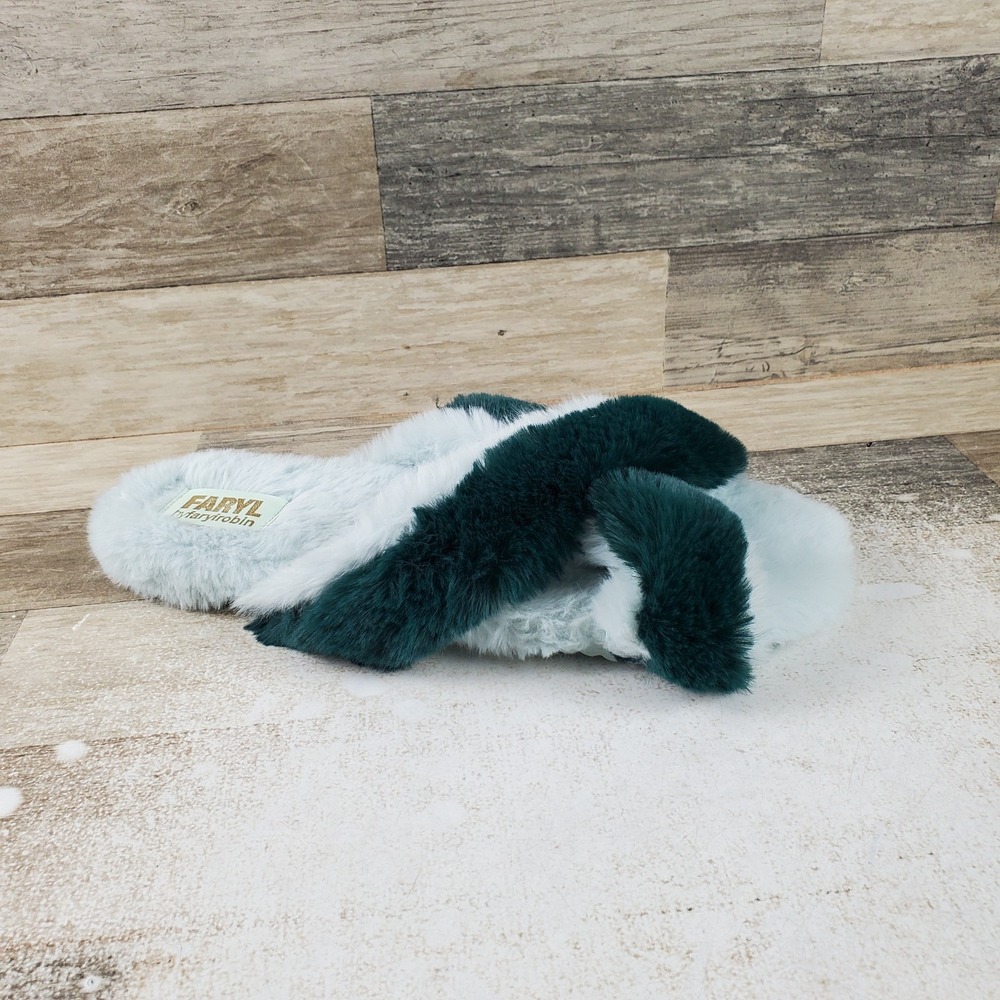 Faryl by Farylrobin Mori Womens Slipper Sz 12 Aqua Faux Fur Criss Cross Strap